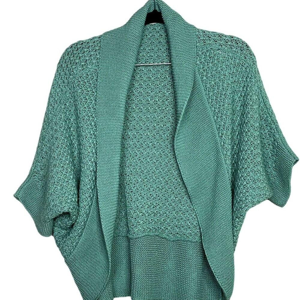ZARA Slouchy Short Sleeves Knit Cotton Short Cardigan Sweater Open Front M Teal - Picture 1 of 14
